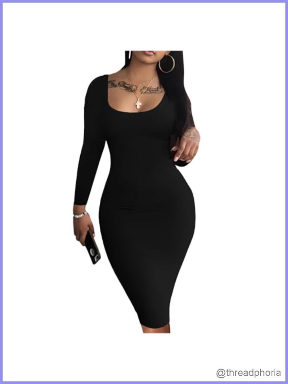 Sexy Bodycon Midi Dress Long Sleeve Club Party Pencil Dress